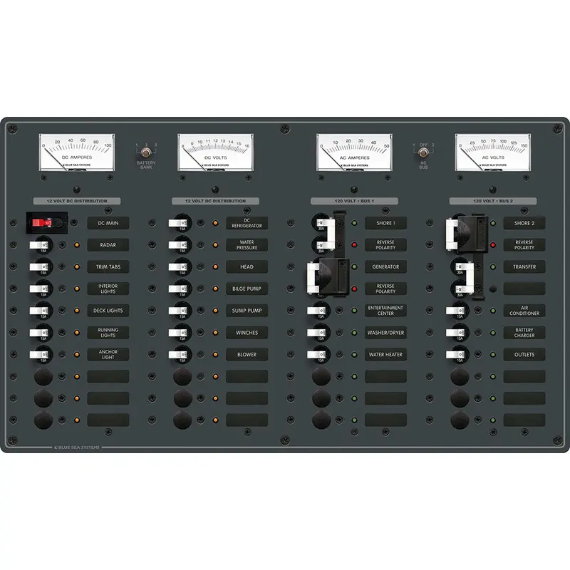Blue Sea 8086 Dual-Power Toggle Panel: 3 Ac Inputs + 12 Ac Outputs / Dc Main + 19 Branch Circuits 1