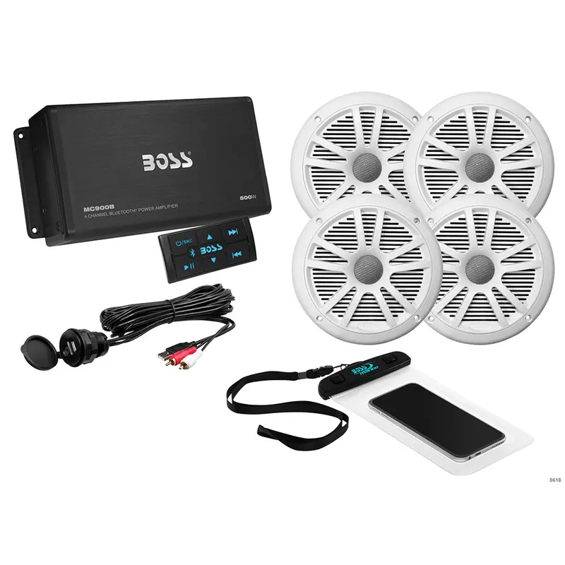 Boss Audio Ask904B.64 4-Channel Amplifier + Two 6.5" Speaker Kit – White Bundle [Ask904B.64] 1