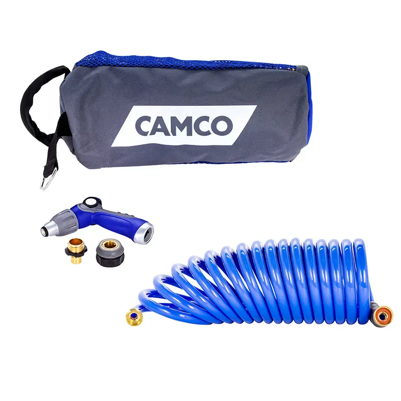 Camco 20-Foot Coiled Hose & Adjustable Spray Nozzle Combo Kit (Model 41980) 1