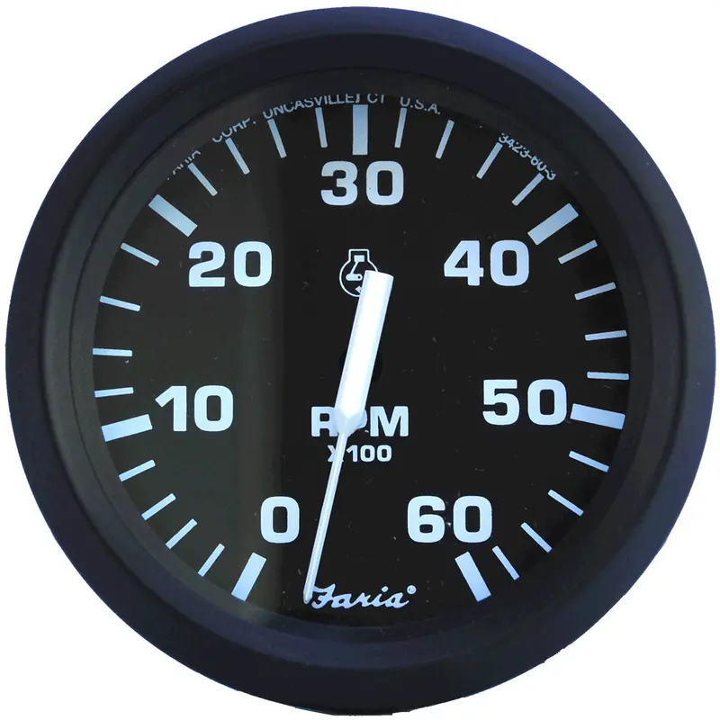 Faria 32804 Euro Black 4-Inch Gas Inboard & I/O Tachometer – 6,000 Rpm 1