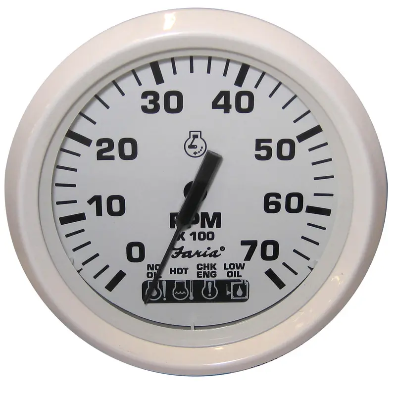 Faria 33150 Dress White 4-Inch Johnson/Evinrude Outboard Tachometer With System Check – 7,000 Rpm 1