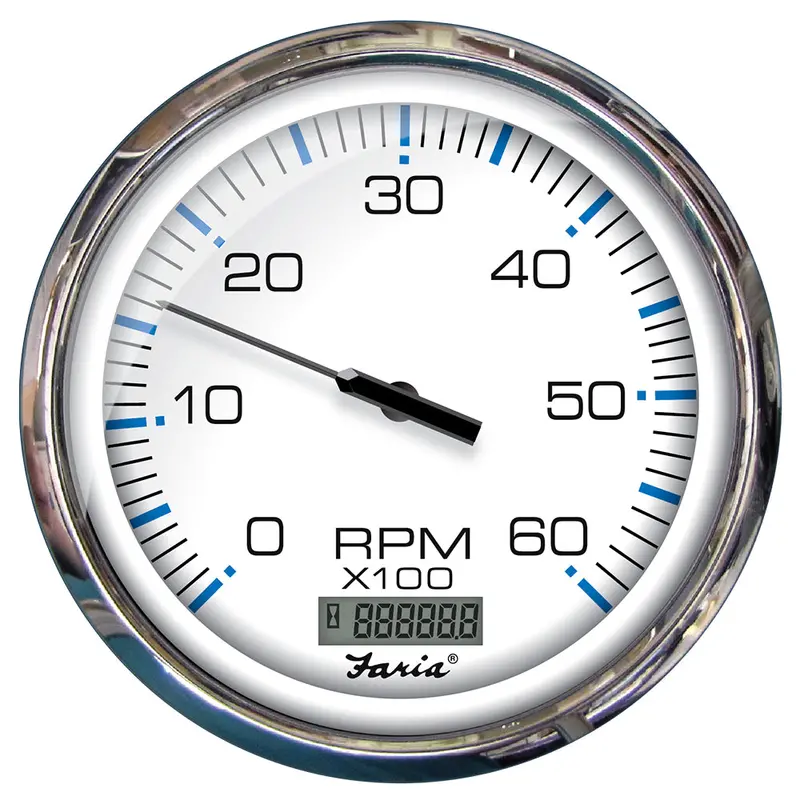 Faria 33863 Chesapeake White Ss 5-Inch Tachometer – Gas Inboard Engine, 6000 Rpm + Digital Hourmeter 1