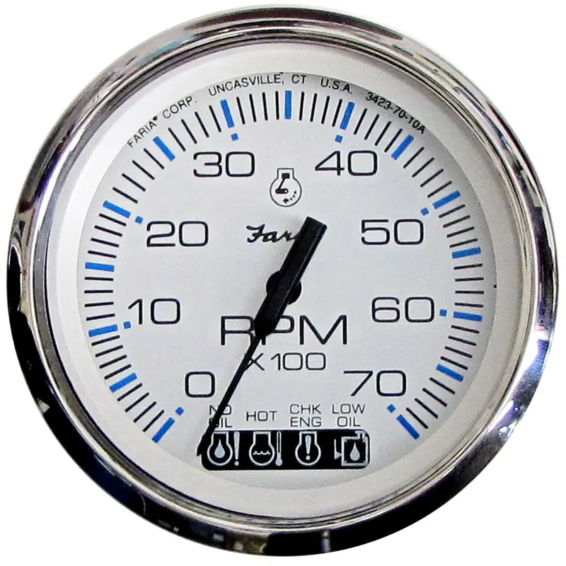 Faria Chesapeake 4-Inch Tachometer – White Dial, Stainless Bezel, 7000 Rpm (Gas Outboard) 1
