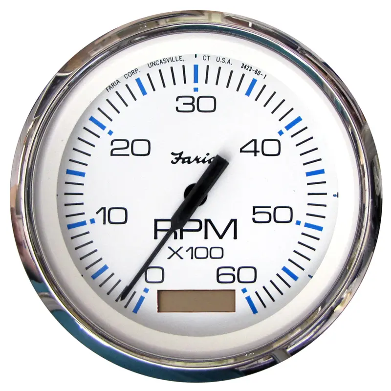 Faria Chesapeake White Stainless Steel 4" Gas Tachometer With Hourmeter – 6000 Rpm 1