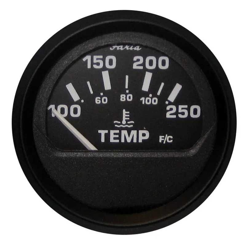 Faria Euro Black 2" Water Temperature Gauge – 100–250°F Range [12812] 1