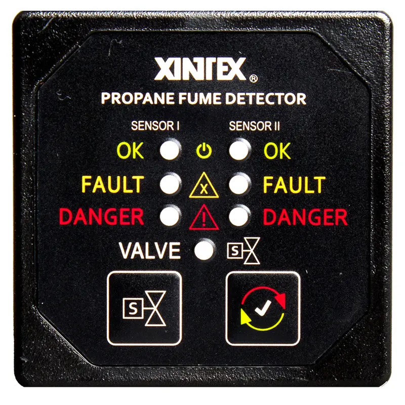 Fireboy-Xintex Dual-Sensor Propane Fume Detector With Integrated Solenoid Valve – Square Black Bezel Model P-2Bs-R 1