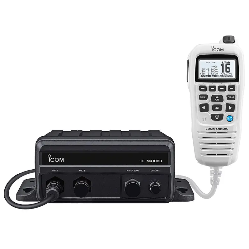 Icom Ic-M410Bb Gw Black Box Vhf Radio With White Command Mic And Dual Mic Ports (Usa Model) 1