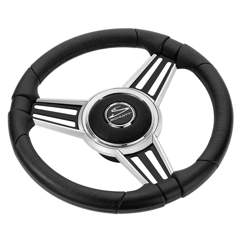 Schmitt Marine Pu30 14" Steering Wheel – Chrome Cap & Inserts, Black Spokes, 3/4" Tapered Shaft | Pu301404-44 1