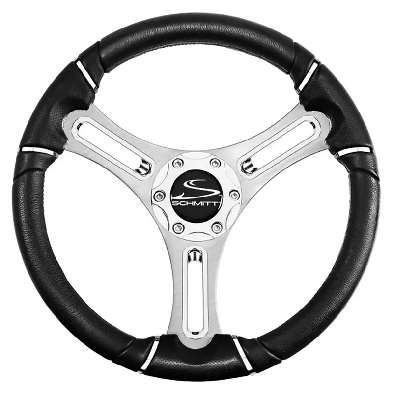 Schmitt Marine Torcello 14" Helm Wheel – 04 Series Polyurethane, Chrome Trim Cap, Brushed Spokes, 3/4" Tapered Shaft (Pu043144-12R) 1