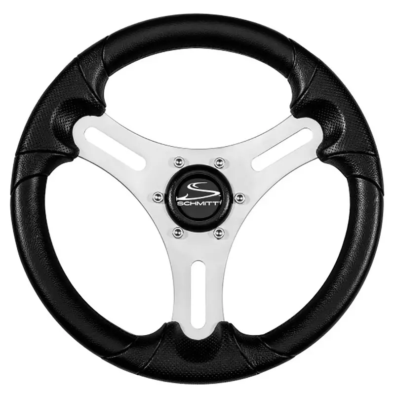 Schmitt Marine Torcello Lite 13-Inch Black Polyurethane Steering Wheel With Silver Spokes & Black Cap – 3/4" Tapered Shaft (Pu063104-01R) 1