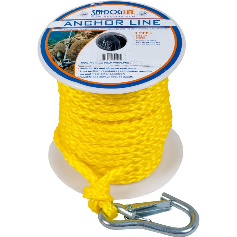 Sea-Dog Polypropylene Anchor Line With Snap Hook – 3/8" × 75', Yellow [304210075Yw-1] 1