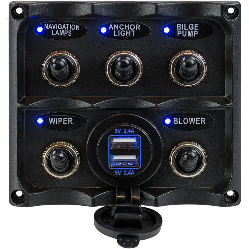 Sea-Dog Waterproof 5-Position Toggle Switch Panel With Usb Charging Port 1
