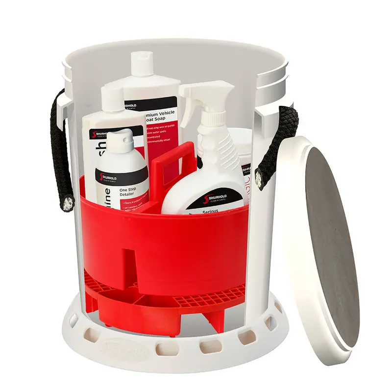 Shurhold 5-Gallon White Bucket Kit With Caddy, Grate Seat, Buff Magic, Pro Polish, Brite Wash & Serious Shine (Model 2465) 1
