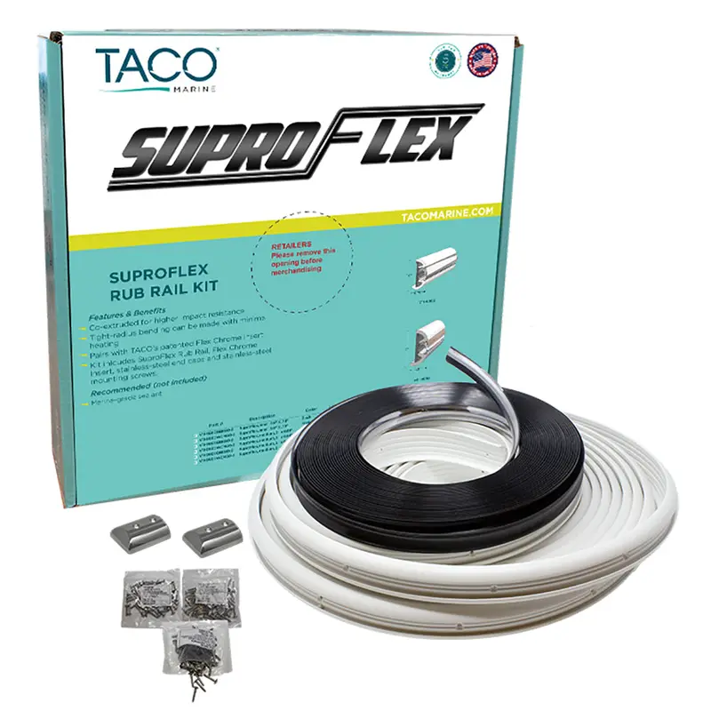 Taco Suproflex 1.6-Inch White Rub Rail Kit With Flexible Chrome Insert – 60-Foot Length [V11-9960Wcm60-2] 1