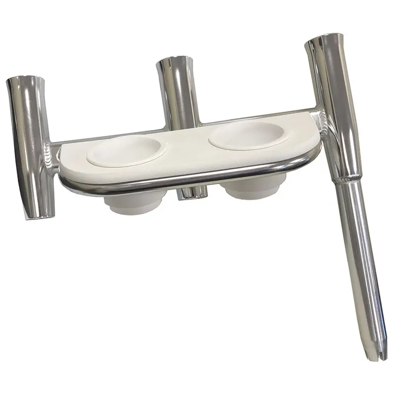 Tigress Offset Triple Rod Holder With Integrated Cup Holders – Port-Side Mount, Polished Aluminum 1