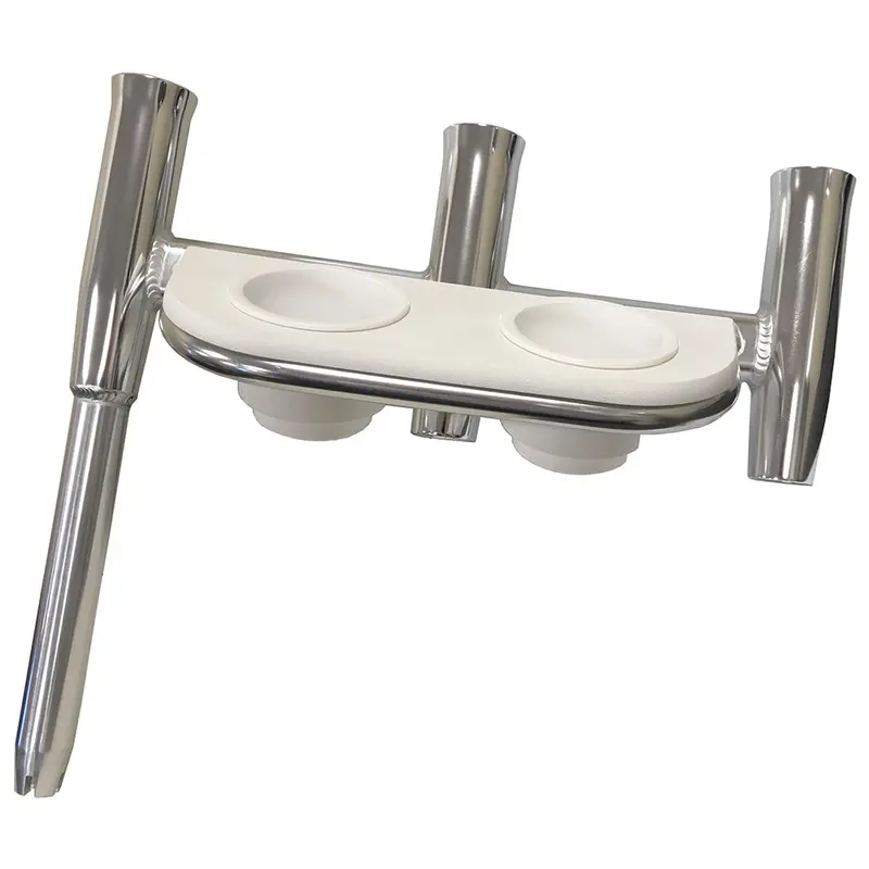 Tigress Offset Triple Rod Holder With Integrated Cup Holders – Starboard-Side Mount, Polished Aluminum 1