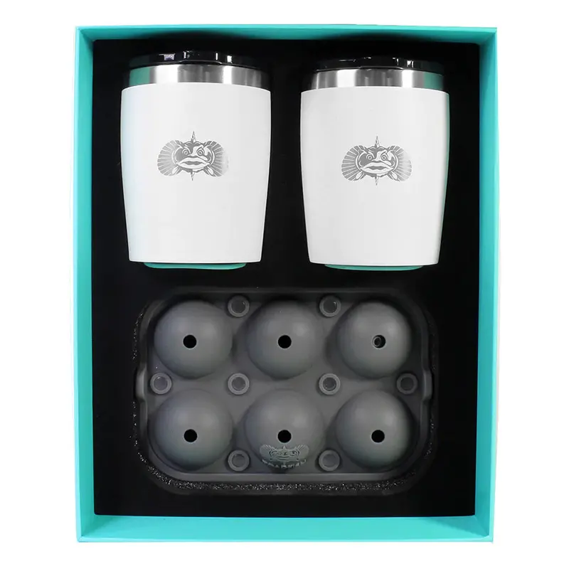 Toadfish 10Oz Non-Spill Rocks Tumblers In White With Ice Ball Tray (2-Pack) [1119] 1