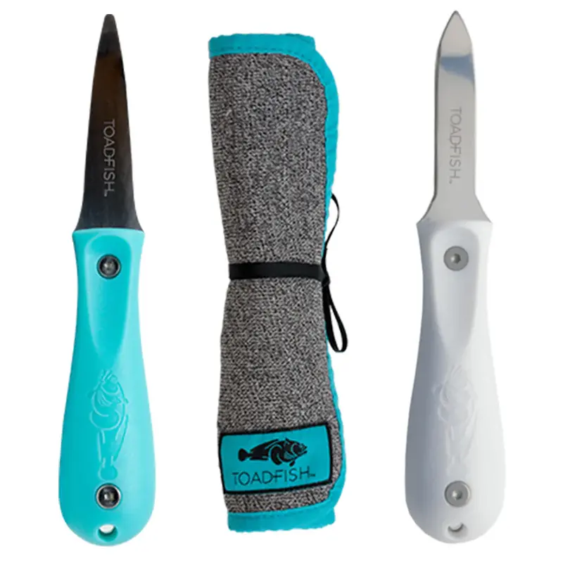 Toadfish Oyster Shucking Bundle: Put Em Back Knife, Pro Knife & Cut-Resistant Cloth – Model 1014 1