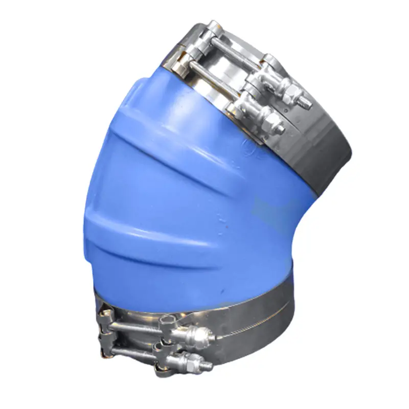 Trident Marine 6-Inch 45° Blue Silicone Wet Exhaust Elbow With Four T-Bolt Clamps 1