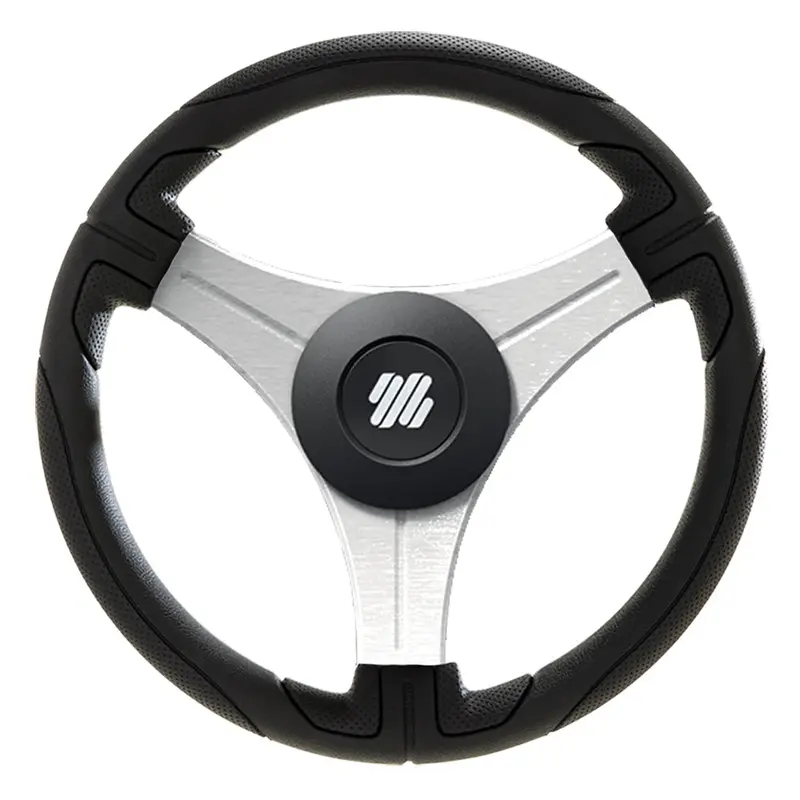 Uflex Ustica 13-Inch Black Polyurethane Steering Wheel With Silver Spokes & X62 Hub (Ustica-B/S) 1