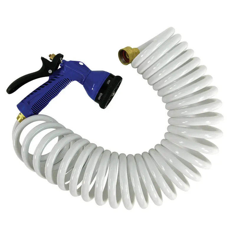 Whitecap 25-Foot White Coiled Garden Hose With Adjustable Spray Nozzle 1