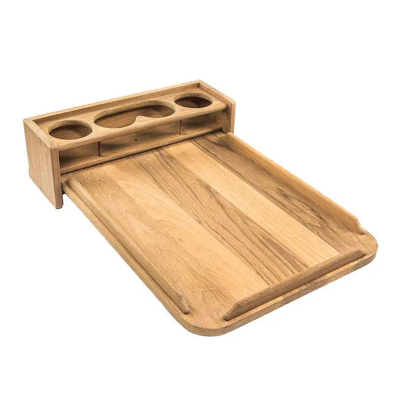 Whitecap Teak Drink Holder With Removable Table Top – Holds Four Glasses, Cockpit-Ready [61394C] 1
