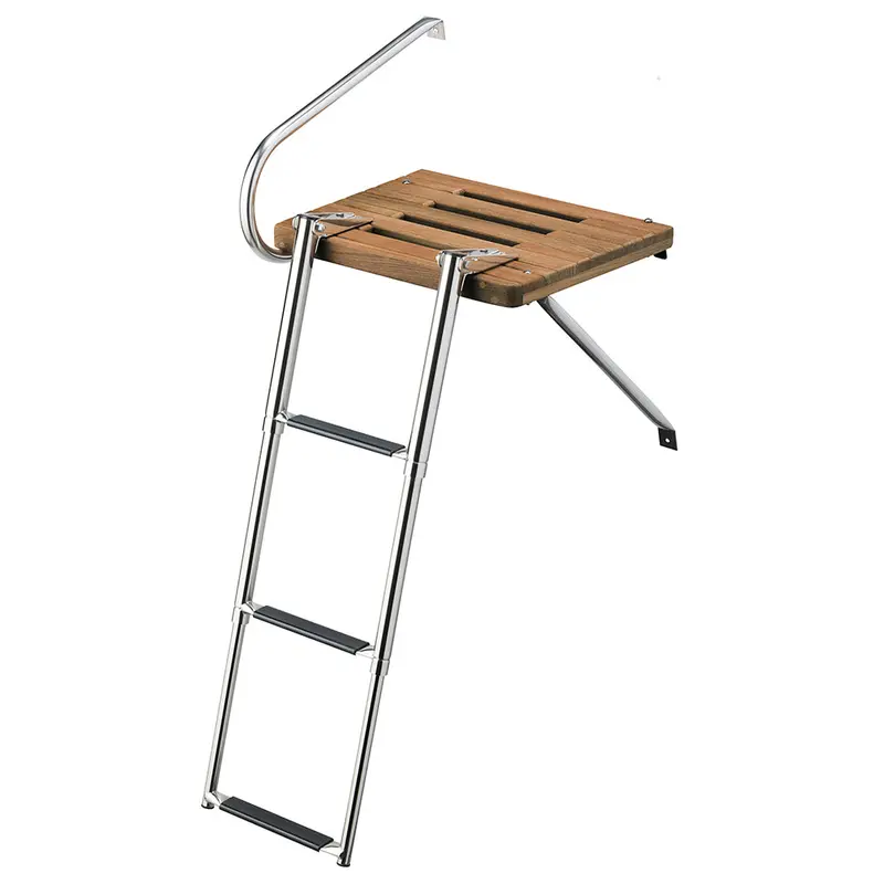 Whitecap Teak Swim Platform With 3-Step Telescoping Ladder – Outboard-Compatible 1